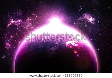 Pink Sunrise Over Planet - Elements of this Image Furnished By NASA