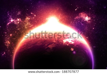 Stunning Sunrise Over Planet - Elements of this Image Furnished By NASA