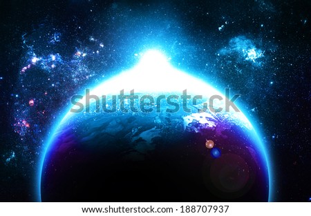 Blue Sunrise Over Planet - Elements of this Image Furnished By NASA