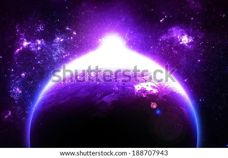 Purple Sunrise Over Planet - Elements of this Image Furnished By NASA