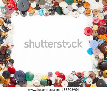 Colored plastic buttons. Vintage buttons. Frame.