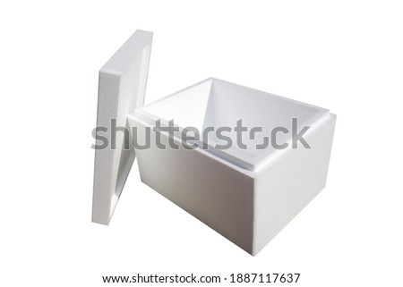 Styrofoam Crate. Cold Pack Polystyrene Shipping and Storage Box. Isolated on white. Room for text. Foam helps keep things cold for long periods of time. Shipping Crate.  Royalty-Free Stock Photo #1887117637