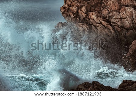 picture of the stormy sea at the rocky coast of Brittany, Fance
