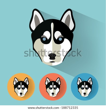 Animal Portrait with Flat Design / Dog / Husky / Vector Illustration