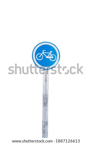 blue round bicycle sign on white background with clipping path.

