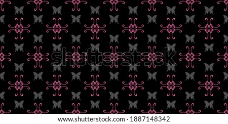 Dark background pattern. Floral ornament. Seamless wallpaper texture. Vector graphics
