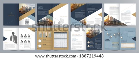 Corporate business presentation guide brochure template, Annual report, 16 page minimalist flat geometric business brochure design template, A4 size. Royalty-Free Stock Photo #1887219448