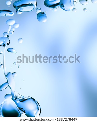 Abstract blue fresh hygiene template. Luxury cosmetics body care and clean energy. Concept shot of transparent elegant vitality serum air bubbles under water in macro close up with selective focus. Royalty-Free Stock Photo #1887278449