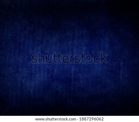 Porous aged plaster cobalt blue background web square banner texture, old distressed vintage grunge in faded spotlight design in center. Gradient vivid sandstone wall color abstract design. Royalty-Free Stock Photo #1887296062