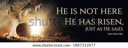 Christian Easter concept. Jesus Christ resurrection. Empty tomb of Jesus with light. Born to Die, Born to Rise. He is not here he is risen . Savior, Messiah, Redeemer, Gospel. Alive. Miracle. Royalty-Free Stock Photo #1887312877