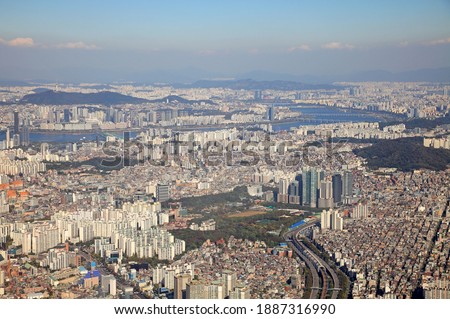 Air View of Dongjak-gu District, Seoul, Korea