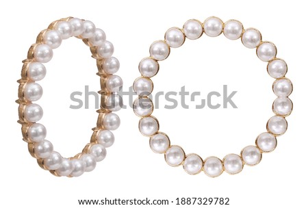 Golden frame with pearl for paintings, mirrors or photo in frontal and perspective view isolated on white background