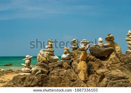 Balanced stones on the beach in Lak-Lam Ru National Park Thailand