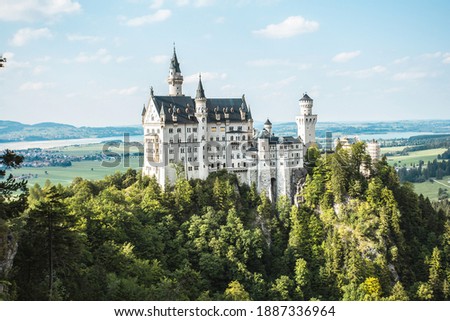 Neuschwanstein landscape panorama picture of the castle near Munich in Bavaria, Germany