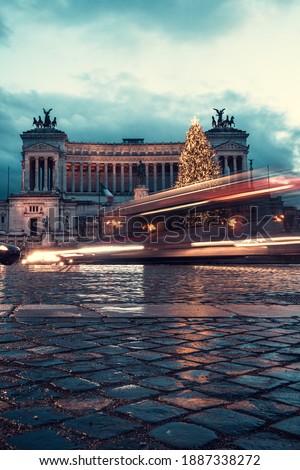 wide view of the square Piazza Venezia, Rome Italy. dark clouds Royalty-Free Stock Photo #1887338272