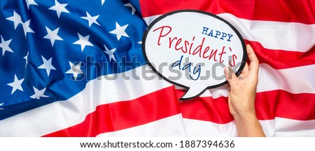 Presidents Day USA flag background greeting card Happy Presidents Day greeting card, flyer, banner, poster with american flag with stars and ribbon.Presidents day holiday USA. Patriotic calligraphy 