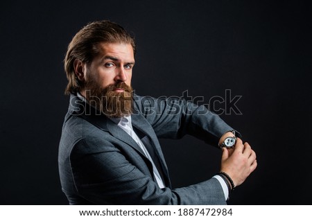 Wristwatch businessman wrist formal suit accessory, respect your time concept.
