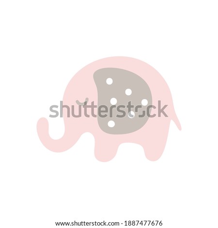 Cute nordic catoon elephant on white background for kids. Beautiful nursery room poster tempale with cute elephant baby. Vector elephant scandinavian illustration.