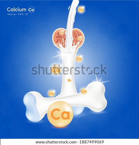 Calcium mineral gold. Glossy drop pill capsule Mineral and vitamin complex. Dietary supplement bone, Medical or healthcare concept.  Royalty-Free Stock Photo #1887499069