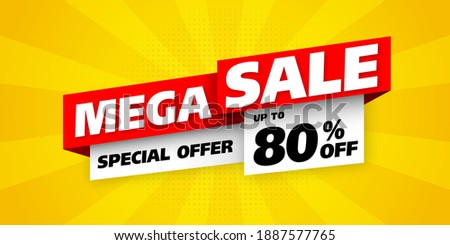 Sale banner template design with comic background , Big sale special up to 80% off. Super Sale, end of season special offer banner. vector illustration. mega sale Royalty-Free Stock Photo #1887577765