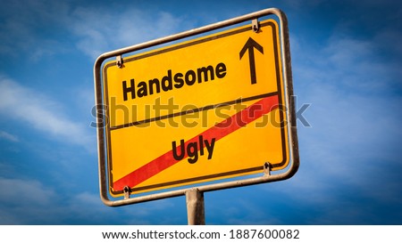 Street Sign the Direction Way to Handsome versus Ugly