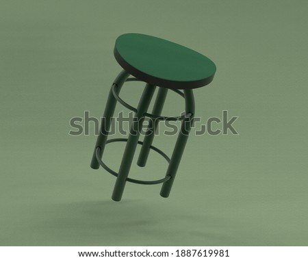 Elegant green stool with leather seat for interior