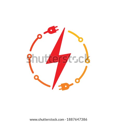power plug and lightning bolt on white background
