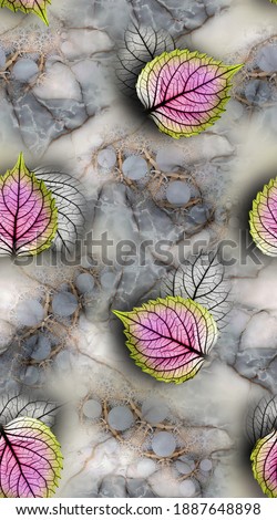 Digital All over colourfull Leaf With Grey Background Royalty-Free Stock Photo #1887648898