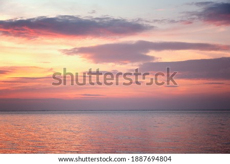 Bright beautiful blue pink sunset over the sea. Thailand, gulf of Thailand