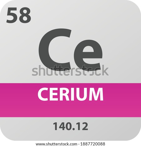 Ce Cerium Lanthanoid Chemical Element Periodic Table. Single vector illustration, colorful clean style Icon with molar mass and atomic number for Lab, science or chemistry education.