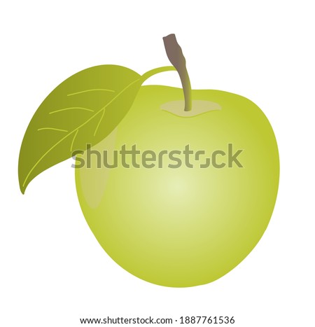 Vector illustration. Green apple with  leave. Healthy vegetarian food.