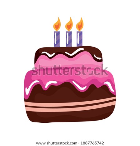 sweet cake birthday celebration with three candles vector illustration design