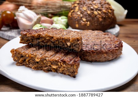 Grilled healthy plant based, meat free vega burgers close up