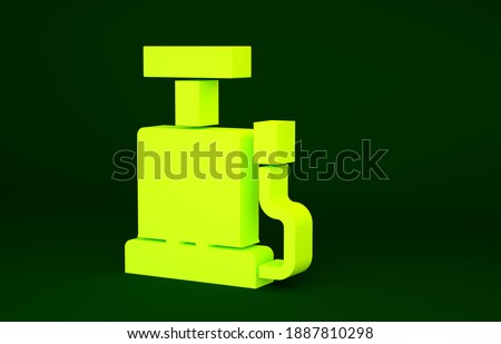Yellow Car air pump icon isolated on green background. Minimalism concept. 3d illustration 3D render.
