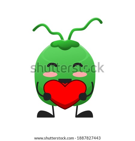 vector illustration of cute coconut fruit valentine or character holding love sign. cute coconut fruit Concept White Isolated. Flat Cartoon Style Suitable for Landing Page, Banner, Flyer, Sticker.