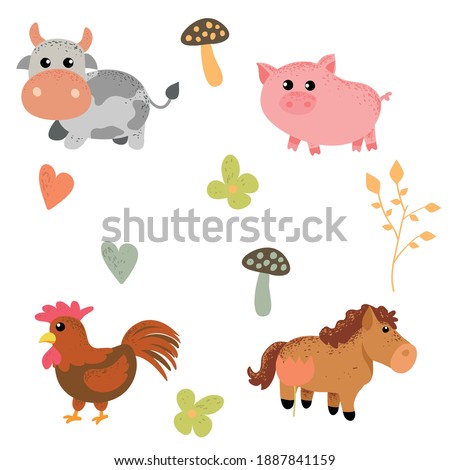 cute animal farm vector set