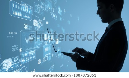 Business and technology concept. Communication network. GUI (Graphical User Interface).