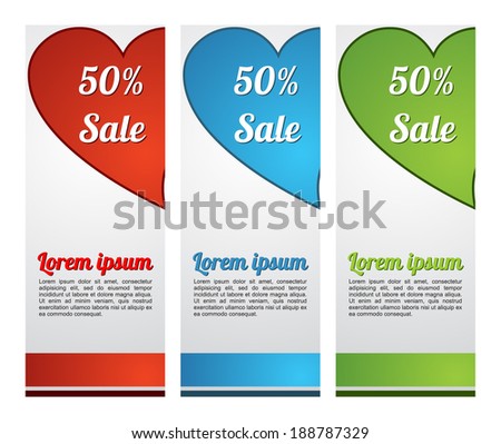 Vector advertisement banners for web marketing and sale in heart shape