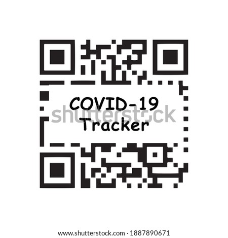 Covid-19 QR Code Tracker. Black and white illustration icon depicting QR code to track and trace for Covid 19 Coronavius. EPS Vector