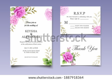 Hand drawn wedding invitation floral and leaves card template