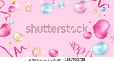 Happy valentines Day heart and ribbon celebration background Vector illustration.