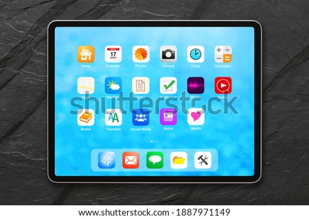 Tablet's home screen mockup with app icons