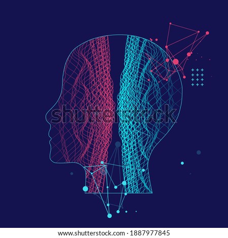 Outline of a human head with an abstract wave. Plexus effect.
