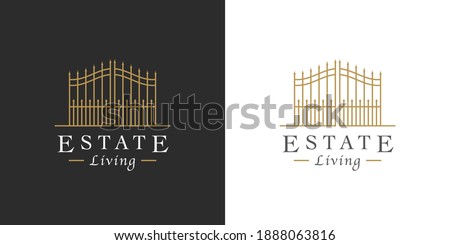 Vintage steel gate line icon. Upmarket lifestyle security estate symbol. Luxury real estate logo. Classic wrought iron property entrance sign. Vector illustration. Royalty-Free Stock Photo #1888063816