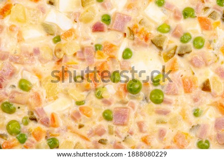 Russian salad, top view, background