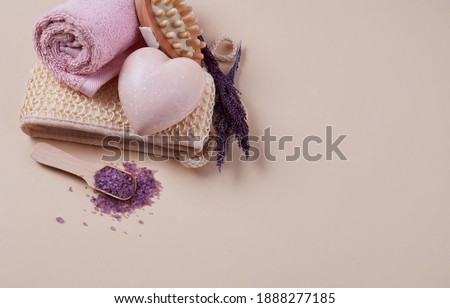 Spa products on beige background