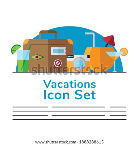 set of vacations travel icons and lettering vector illustration design