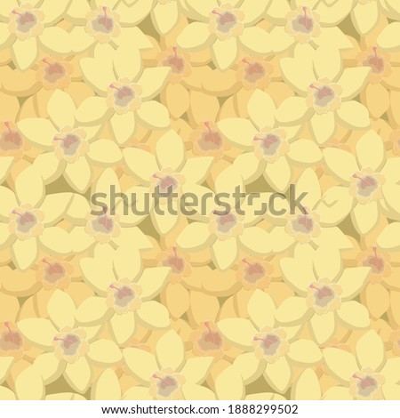 Vector stock graphics seamless pattern. Illustration of bright spring vanilla flowers. Hand-drawn pattern for printing wallpapers and fabrics.