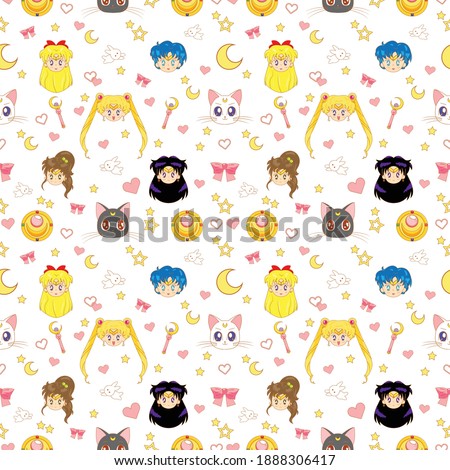 scout sailor moon patter seamless design. White background cute design Royalty-Free Stock Photo #1888306417