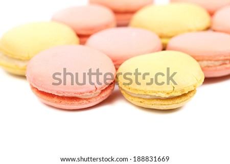 Closeup of tasty macaroons. Isolated on a white background.